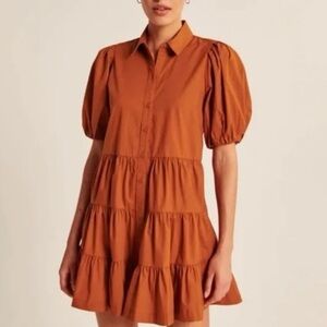 Abercrombie & Fitch Poplin Puff Sleeves Shirt Dress